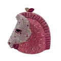 Luxury horse head evening clutch bag with sparkling pink and white crystals - Pink Multi