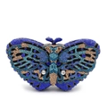 Close-up of butterfly evening clutch featuring blue and champagne rhinestones decoration - Deep Blue Multi