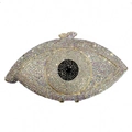 Detail of eye-shaped evening clutch bag with sparkling rhinestones and metal closure - Gold Base AB Rhinestone