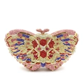 Detailed macro view of colorful crystals on pink butterfly evening clutch bag - Pink Multi