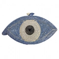 Detalle del bolso de fiesta ojo turco con incrustaciones de pedrería azul y blanca - Azul
