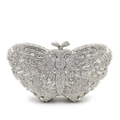 Elegant butterfly evening clutch bag with sparkling crystals and silver metal frame - Silver