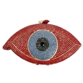 Detailed view of the sparkling evil eye pattern encrusted with vibrant colorful rhinestones - Gold / Red