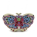 Macro detail of luxury butterfly evening clutch with multi-colored crystals and metal clasp - Iridescent Black