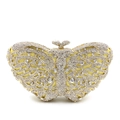Detail of butterfly evening clutch featuring yellow satin and intricate crystal embellishment - Gold / White Zirconia
