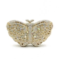 Detailed close-up of butterfly evening clutch with sparkling rhinestones and gold metal frame - Gold Base AB Multicolor