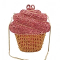 Dettaglio borsa da sera a forma di cupcake con strass rosa e arancioni scintillanti - Rosa