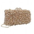 Detailed view of the gold starfish evening clutch with sparkling rhinestone snowflake patterns - Gold / White Zirconia