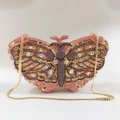 Elegante borsa a farfalla con strass rosa e viola e tracolla a catena dorata - Farfalla Rosa