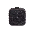 Detailed view of the luxury black crystal evening clutch with radiant rhinestone pattern - Black