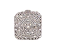 Macro shot of radial AB rhinestones and diamond-encrusted spherical metal clasp on evening bag - Silver AB Rhinestone