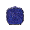 Detailed view of the dark blue rhinestone evening clutch with radial pattern and metal clasp - Royal Blue