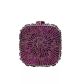 Detailed view of purple evening clutch with radiant rhinestone pattern and metal clasp - Purple