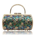 Luxury hollow floral metal clutch bag with colorful rhinestones and gold handle - Green