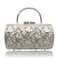 Elegante borsa da sera argento con motivo floreale traforato e strass luccicanti - Bianco