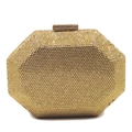 Elegant octagonal evening clutch bag with sparkling gold rhinestones and metal clasp - Gold