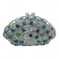 Pochette de soirée en forme d'éventail avec cristaux bleu paon, verts et violets - Argent Multicolore