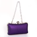 Elegant purple evening clutch bag with rose crystal clasp and silver chain strap - Purple