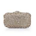 Elegant gold evening clutch bag with crystal roses and intricate diamond lattice design - Gold / White Zirconia