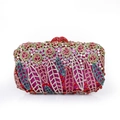 Luxurious evening clutch with pink crystal roses and colorful rhinestones on white background - Mixed Red