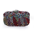 Detailed view of handmade evening clutch bag with multicolored floral rhinestones - Iridescent Black