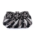 Detailed view of luxury evening clutch with handcrafted floral crystals and silver rhinestones - Black and Gray