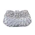 Detail of silver evening clutch with crystal flower inlay and intricate rhinestone patterns - Silver Base AB Rhinestone