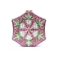 Detail of hexagonal evening clutch with pink and green rhinestone snowflake pattern - Purple