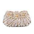 Luxury metal rose evening bag with crystal rhinestones and floral hollow design - Gold / White Zirconia