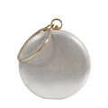 Pochette de soirée ronde argentée pailletée avec anse anneau dorée et fermoir boule - Argenté