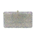 Macro view of crystal rhinestones and diamond clasp on a luxury evening clutch bag - Holographic Silver