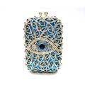 Pochette malocchio con paillettes blu, intaglio in metallo dorato e cristalli - Blu