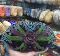 Luxurious evening clutch bag with colorful rhinestones and 3D floral design - 22.5*12*6cm / Black Purple Multicolor
