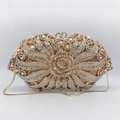 Luxurious gold floral evening clutch with dazzling crystals and detachable chain strap - 22.5*12*6cm / Gold Base AB Rhinestone