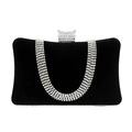 Elegant black velvet clutch bag with U-shaped crystal chains for evening dinner party - U-Shaped Rhinestone Black (A1338)