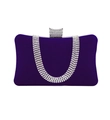 Close-up of purple velvet evening clutch with sparkling rhinestone chains and metal clasp - U-Shaped Rhinestone Purple (A1338)