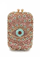 Kristall-Abendtasche mit Augen-Motiv in Pink und Gold mit vertikalem Metallrahmen-Design - Licht Multi Lila