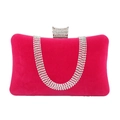 Close-up of rose red velvet evening bag featuring cascading rhinestones and a jeweled clasp - U-Shaped Rhinestone Rose Red (A1338)