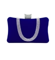 Detail of royal blue velvet evening clutch with sparkling crystal fringe and clasp - U-Shaped Rhinestone Royal Blue (A1338)