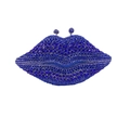 Royal blue lip-shaped evening clutch bag with sparkling rhinestones and metal clasp - Blue