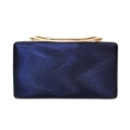 Elegant navy blue PU leather evening clutch bag with golden rhinestone handle for women - Dark Blue
