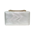 Silver PU leather evening clutch bag with wavy texture and rhinestone buckle detail - White