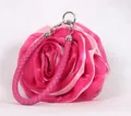 Detailed view of layered satin rose petals on this elegant pink bridal evening handbag - Rose Red