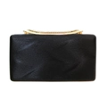 Elegant black PU leather evening clutch with wavy texture and gold crystal frame - Black