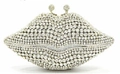Chic silver lip-shaped evening clutch bag adorned with sparkling crystals for gala events - Silver