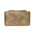 Elegant gold PU leather evening clutch with wavy texture and rhinestone clasp - Gold