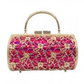 Pochette da sera dorata traforata con fodera rosso rosa e strass scintillanti - Rosa Rosso