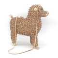 Detail of golden puppy clutch with hollow metal frame and shimmering crystal rhinestones - Gold Poodle Shape