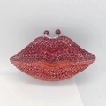 Lip-shaped evening clutch bag with red rhinestones and silver metal frame finish - Dark Red & Red/Silver Hardware