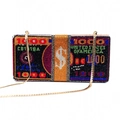 Macro della borsa da sera a forma di mazzetto di dollari con cristalli colorati e catena d'oro - Nero
